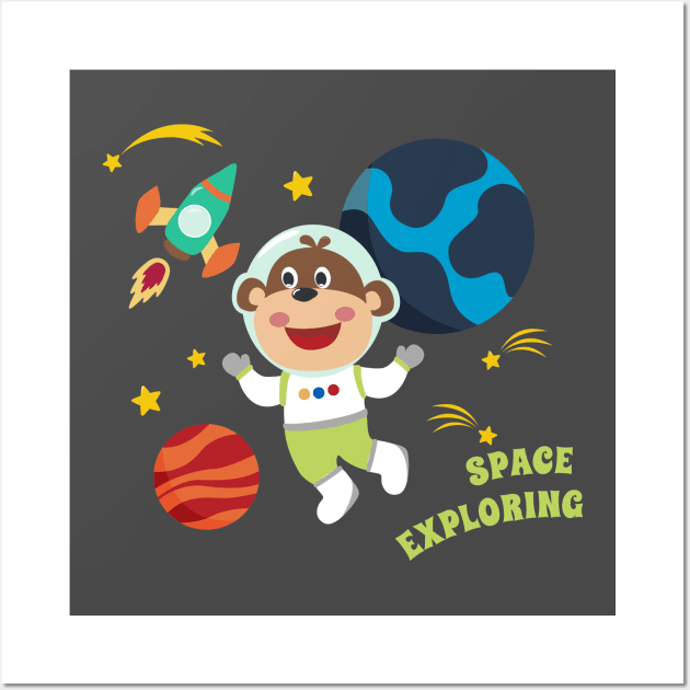 Space monkey or astronaut in a space suit with cartoon style Wall Art by KIDS APPAREL